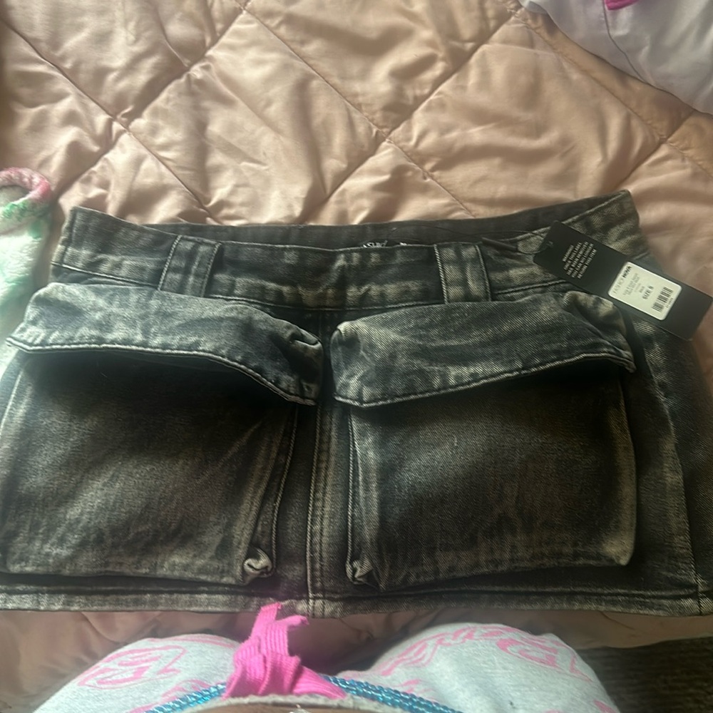 Black denim mini skort  #miniskort